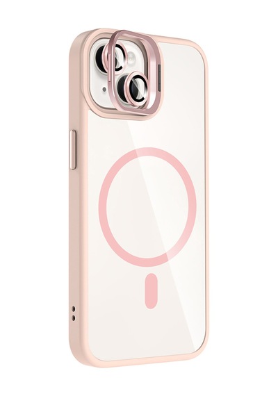 Joko Apple Uyumlu iPhone 15 Remim Lensli Magsafe Standlı Kapak - Pembe