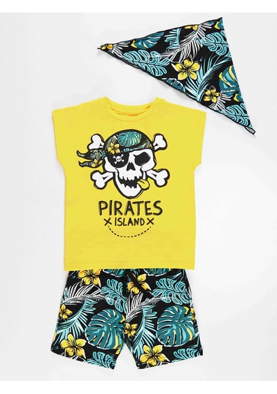 Hawaii Erkek Çocuk T-shirt Şort Bandana Takım