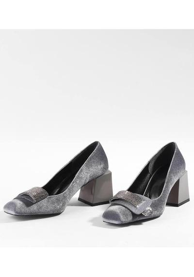 Paris Shoes Paris Gri Kadife Klasik Topuklu Ayakkabı Z081-gri Gri