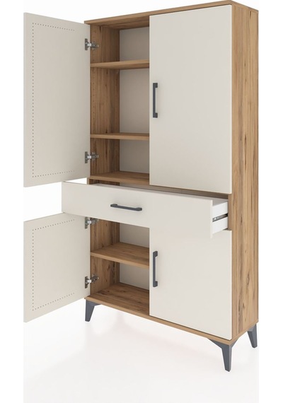 Arges Dolap 4 Raflı Tek Çekmeceli 4 Kapaklı 88x30x163 Çam-aytaşı Çam