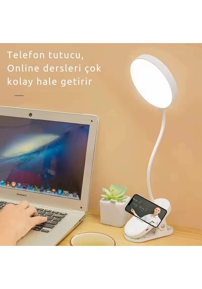 Shopytech Klipsli Led Masa Lambası Usb Şarjlı 3 Kademeli Dokunmatik Göz Yormaz Işık 4000 Mah Çok Renkli