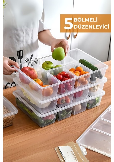 5 Bölmeli Buzdolabı Düzenleyici, Difriz Organizeri, Derin Dondurucu Düzenleyici Renkli
