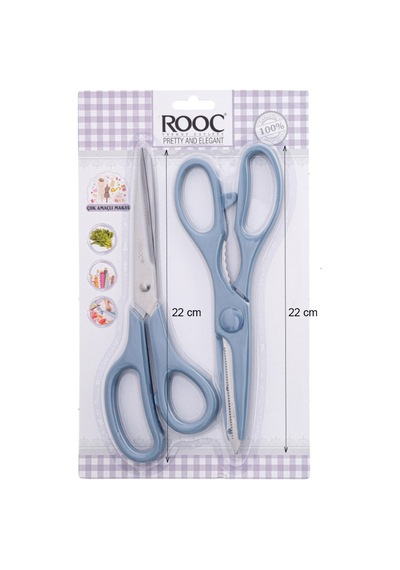 Makri Home Tırtıklı Ağız 2'li Çok Amaçlı Makas Seti Büyük Boy Mavi, 22 Cm