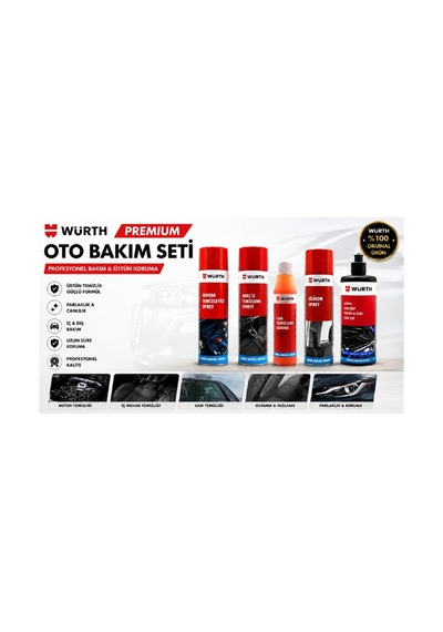 Premium Oto Bakım Seti 5'li - Motor Temizleyici, Araç İçi Temizleyici, Silikon Sprey, Cam Sabunu Ve Ap30 Mumlu Cila