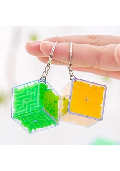 Labirent Bulmaca Küp Eğlenceli Anahtarlık 3x3 Cm - Renkli