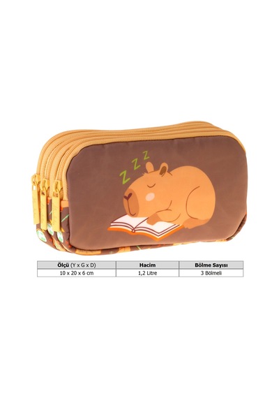 Kaukko Kids Clever Baskılı Kahverengi Erkek Çocuk Okul Kalemliği Kalem Çantası - L5386