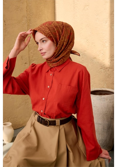 Silk Home Soft Eşarp 73099-26 Olive, Kiremit, Oksit Kahve
