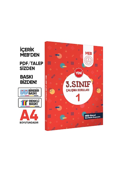 MEB İlkokul 3.Sınıf Çalışma Soruları 1 Tüm Dersler Kazanım Pekiştirme Kitabı BASKI ÜCRETİ