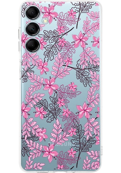 Samsung Galaxy M35 İle Uyumlu Floral Pembe Baskılı Kamera Korumalı Şeffaf Kılıf