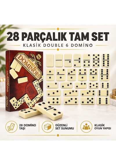 28 Taşlı Lüks Domino Seti Çift 6 Kutulu Klasik Aile Strateji Zeka Oyunu 2-4 Oyuncu Yetişkin Ve Çocuk