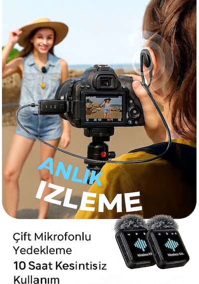 Yaka Mikrofonu Çiftli Kablosuz Lightning & Type-c Uyumlu Profesyonel Gürültü Önleme, Canlı Yayın