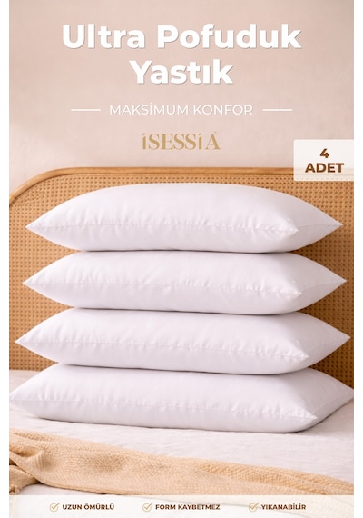 Puffy Yastık 4 Lü Set Yumuşak, Dolgun, Silikon Elyaf Dolgulu 50 X 70 Cm. Beyaz