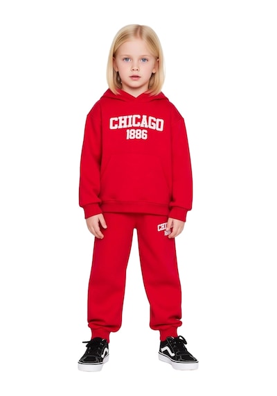 Ersefa Chicago 1886 Kapüşonlu Oversize Sweatshirt Ve Eşofman Altı Takımı Kırmızı