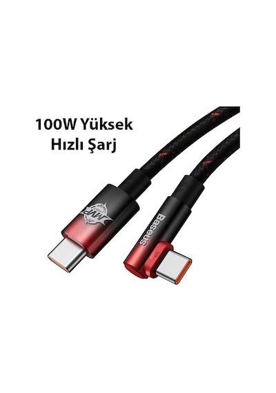 Baseus Mvp 2 Elbow 100w Type-c To Type-c Ultra Hızlı Şarj Ve Data Kablosu Kırmızı 1m