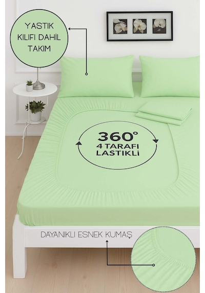 Mirava Premium %100 Pamuk Penye Lastikli Tek Kişilik Çarşaf Takımı 1 Yastık Kılfı Dahil Mint Yeşil 120x200cm Mint Yeşili