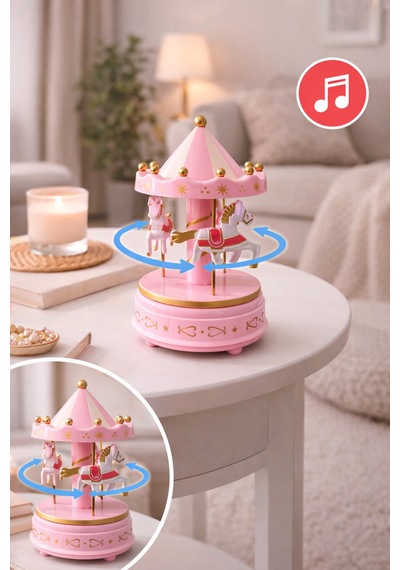 Pembe Atlı Karınca Müzik Kutusu Kurmalı Dönen Dekoratif Biblo Nostaljik Hediye Çocuk Odası İçin Şık