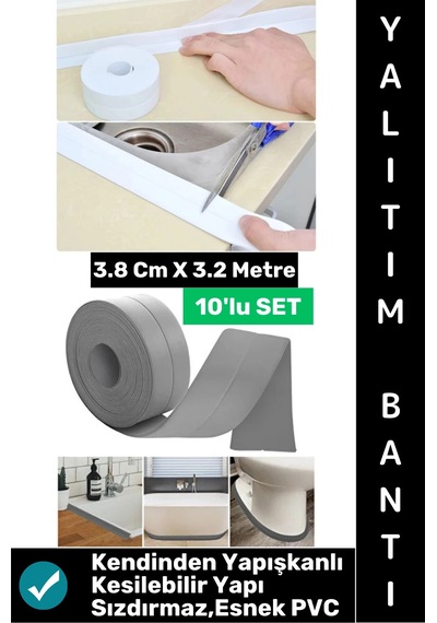 Bantseti Mutfak Lavabo Pencere Sızdırmaz Kenar Yalıtım Bandı Çok Şık Beyaz-gri 3.2 Metre 10'lu Set