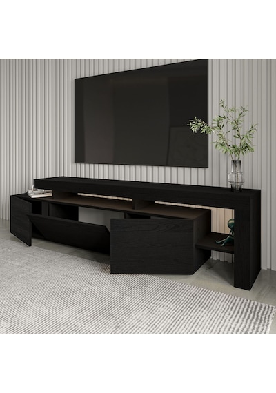 Beliz Modern LED Işıklı 3 Kapaklı, Raflı TV Sehpası – 192 cm, Ahşap Siyah Beliz Modern LED Işıklı 3 Kapaklı, Raflı TV Sehpası – 192 cm, Ahşap Siyah