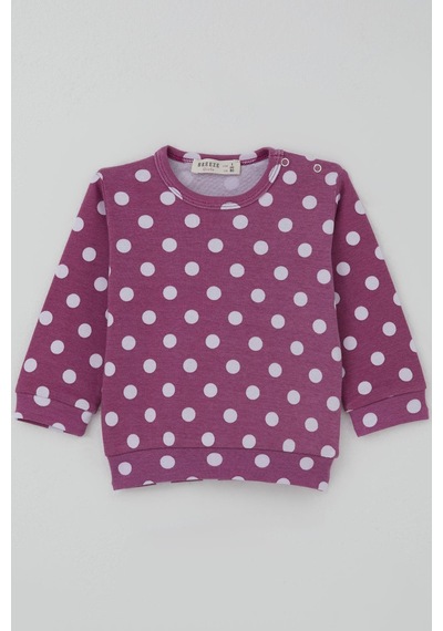 Breeze Kız Bebek Pijama Takımı Omuzdan Patlı Beyaz Puantiye Desenli 4 Ay-1 Yaş, Eflatun Eflatun