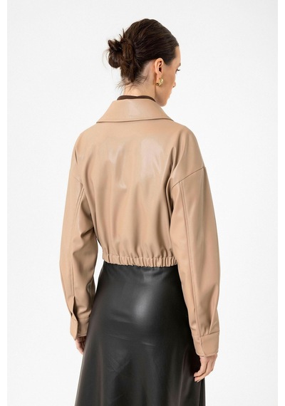 Antioch Crop Suni Deri Kadın Ceket Bej
