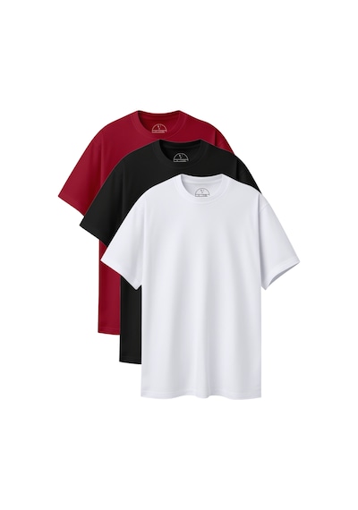Velvoria Unisex Oversize Basic 3'lü Siyah Beyaz Bordo Renk T-shirt Çok Renkli