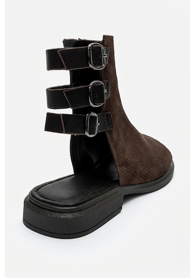 Luvishoes Carına Kahverengi Süet Hakiki Deri Yandan Fermuarlı Kadın Sandalet