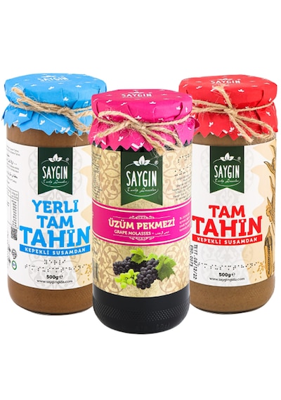 Saygın Tam Tahin + Üzüm Pekmezi + Yerli Tam Tahin 3 x 500 G