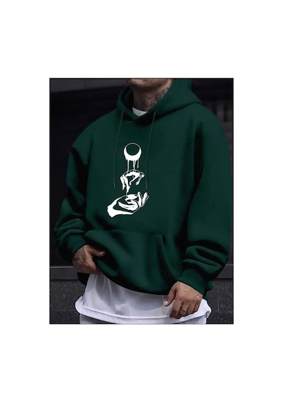 Medinenur Eşsiz Desen Kalın İçi Yumuşacık Sweatshirt Yeşil