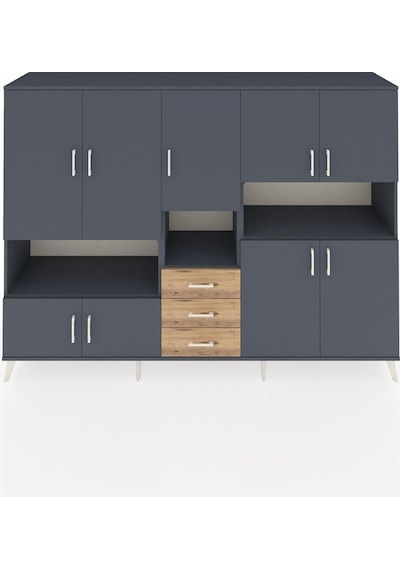 Hyperion Dolap 13 Raflı 3 Çekmeceli 9 Kapaklı 220x44x163 Antrasit Antrasit-antrasit/çam Hyperion Dolap 13 Raflı 3 Çekmeceli 9 Kapaklı 220x44x163 Antrasit Antrasit-antrasit/çam