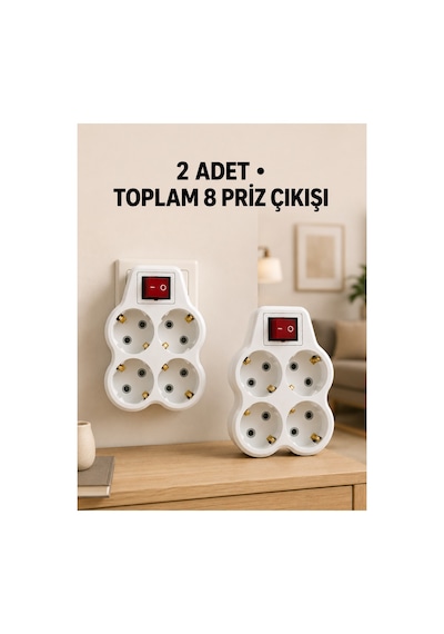4 Lü Priz Çoğaltıcı 2 Adet Set Kablosuz Duvar Tipi Anahtarlı Priz Çoklayıcı 0 1 - 10 M
