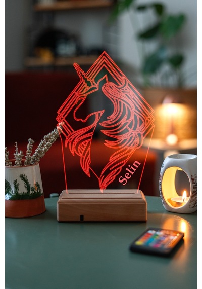 Kişiye Özel 3D Unicorn, Kız Çocuğuna Hediye Masaüstü Led Lamba