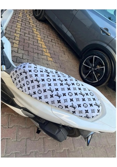 Lv Siyah Beyaz Desenli Motor Sele Kılıfı 1.kalite Likrali Penye Yıkanabilir