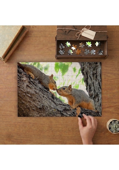 İki Sevimli Sincap Tasarımı 240 Parça Ahşap Puzzle Ahşap Kutuda Mpy60309
