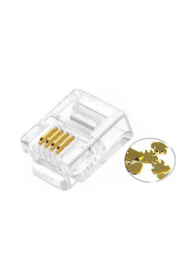 Primex Plus Px-6p4c Rj11-4lü 4 Pinli Konnektör, 100 Lü Paket 6p4c Telefon Jack, Rj11 Telefon Kablo Ucu, Modem Dsl Fax Santral Hat Kablosu Sonlandırma Konnektörü, Şeffaf Rj11 Plug