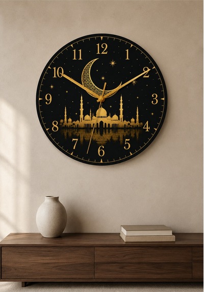 AA Shop Dini Desenli Duvar Saati Modelleri İslami Motifli Dekoratif Baskılı Ahşap Sessiz Duvar Saati 837 Çoklu Renkli