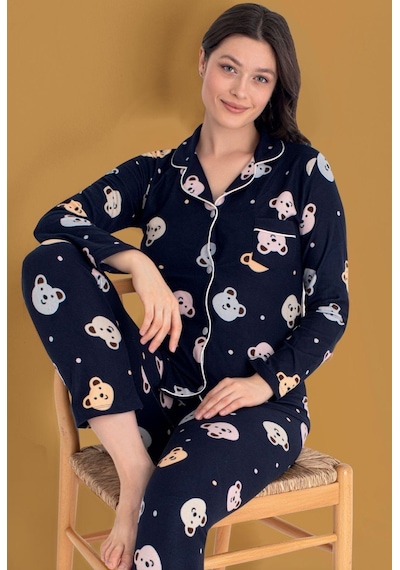 Mutlu City Kadın Soft Kumaş Düğmeli Gömlek Yaka Yüksek Kalite Yılbaşı Pijama Takımı 3026 Lacivert Mutlu City Kadın Soft Kumaş Düğmeli Gömlek Yaka Yüksek Kalite Yılbaşı Pijama Takımı 3026 Lacivert