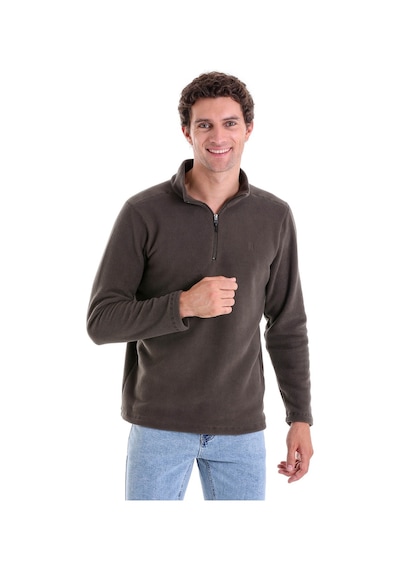 Hatemoğlu Regular Fit Düz Tam Boy Fermuarlı Polar Sweatshirt Haki