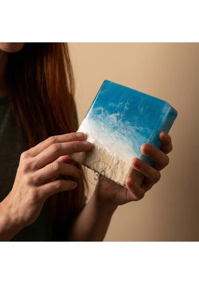 Maldivler İlhamlı Mini Epoksi Okyanus Tablosu, El Yapımı Resin Duvar Sanatı, 15x15 & 20x20 Cm 1 Adet