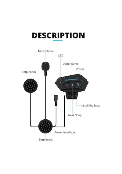 Bt12 Bluetooth 5.0 Motorsiklet Interkom Mikrofonlu Kulaklık Kask Bluetooth Kulaklık
