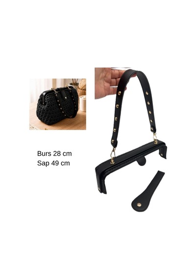 Çanta Aksesuar 28 Cm Lüks Model Çanta Seti Siyah Light Gold Metalli Diğer