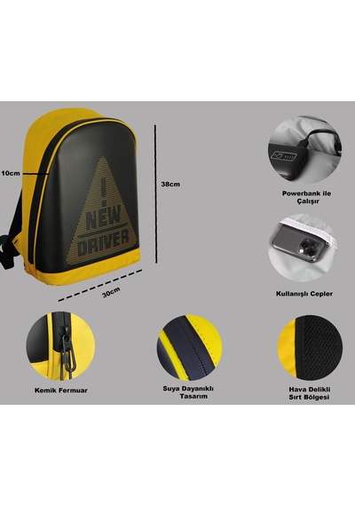 Funky Bag Led Ekranlı Akıllı Motorcu Sırt Çantası Sarı Diğer