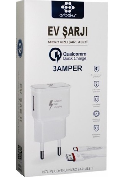 Arbaks Arb-013 1 Çıkışlı 3000 Mah Micro Kablo + Ev Tipi Şarj Alet (494639358)