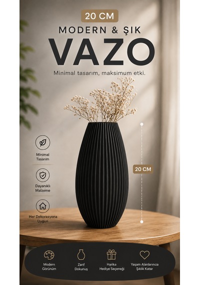 Modern Spralli Vazo Siyah