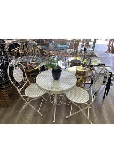 Ferforje Katlanır 1 Masa 4 Sandalye Balkon Takımı Beyaz 60cm Beyaz