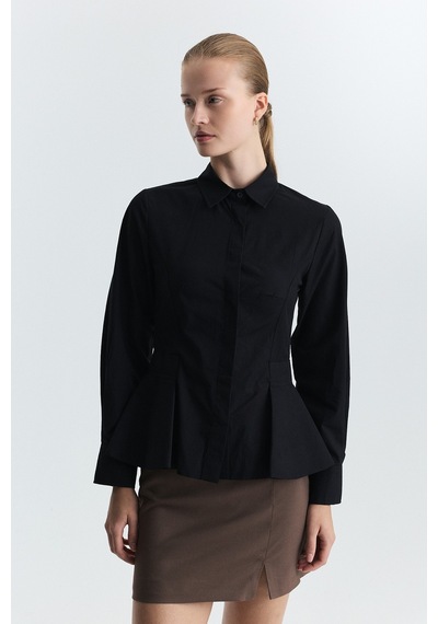 Antioch Peplum Poplin Gömlek Siyah