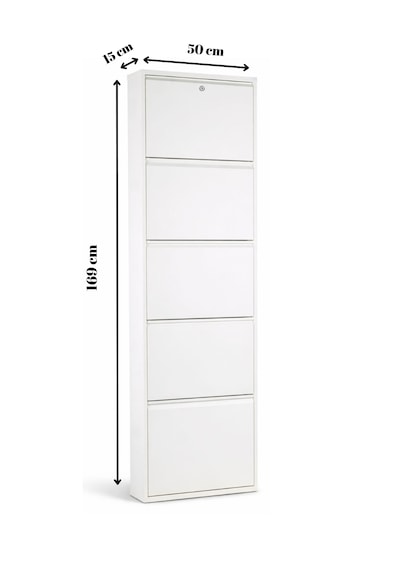 Kilitli Beyaz 5 Kapaklı Metal Ayakkabılık