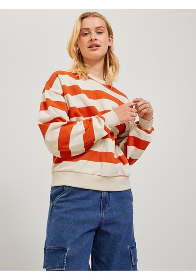 Jack & Jones Jjxx Rahat Kesim Çizgili Kırmızı - Ekru Kadın Sweat 12243288 001