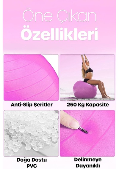 65 Cm Pilates Topu Ve Pompa Seti 155-170 Cm Boy İçin Uygun Dayanıklı Anti-slip