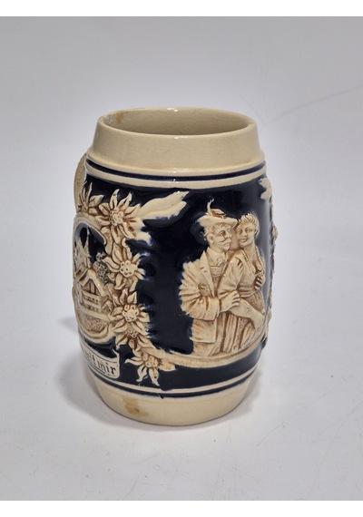 Vintage Tankart Dağ Evi Ve Çiçek Temalı Alman Seramik Bira Bardağı 11,8cm 006