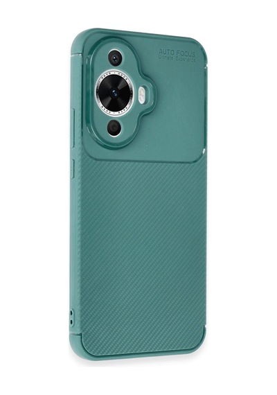 Huawei Nova 12s Uyumlu Kılıf Auto Focus Karbon Kapak - Koyu Yeşil